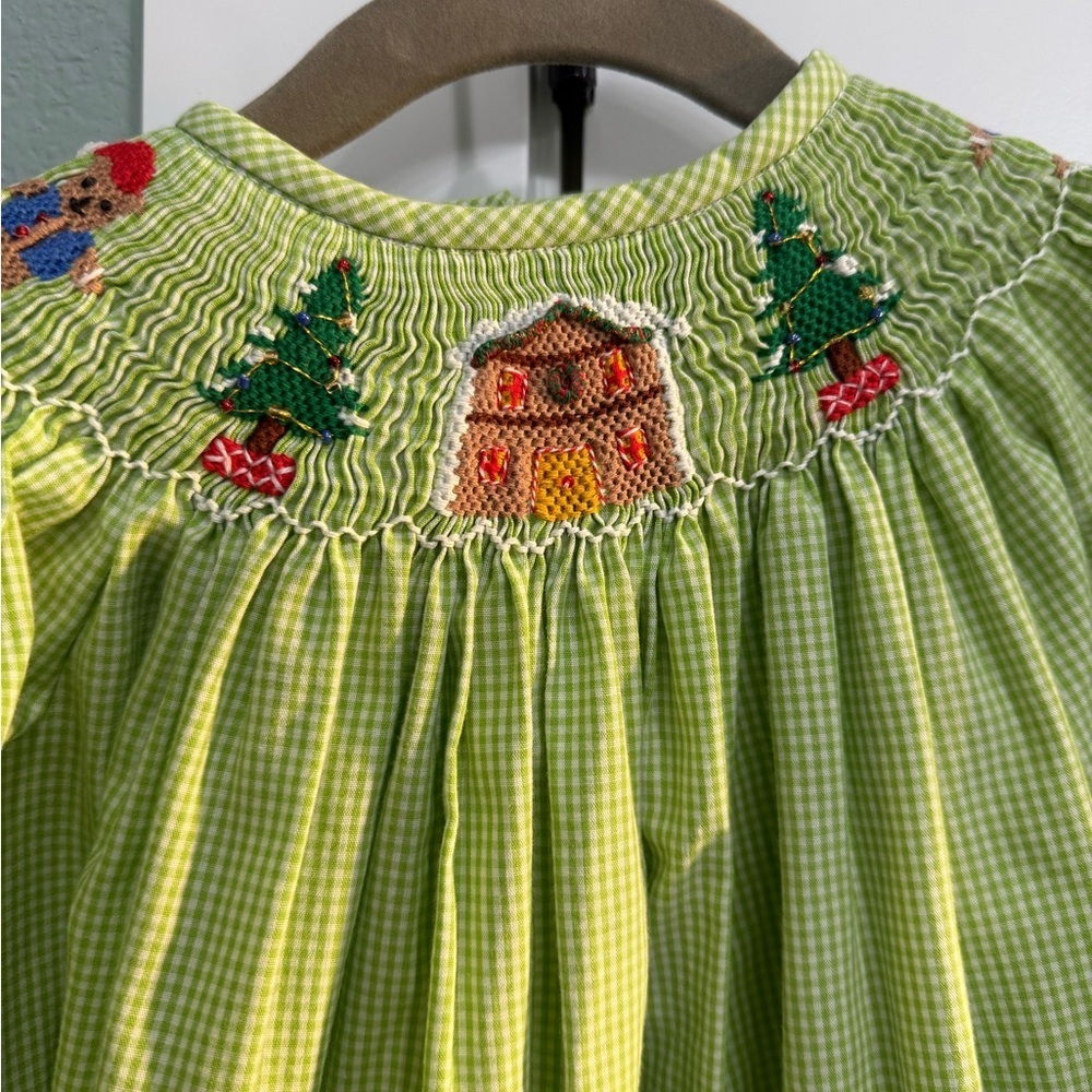 Girls' Lime Green Smocked Holiday Dress - Picture 4 of 11